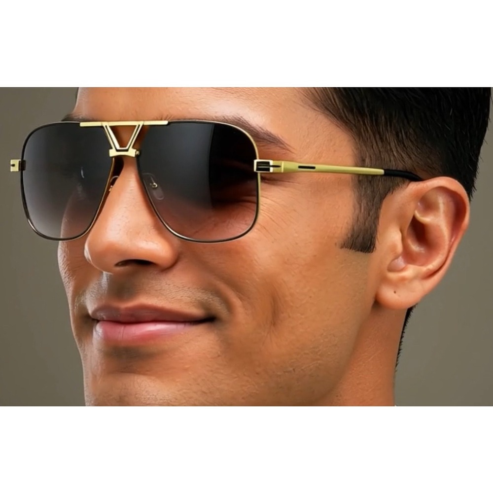 Sunglasses Gradient Lens Gold Frame Fashion Classic Shades Square Gold Metal Bar